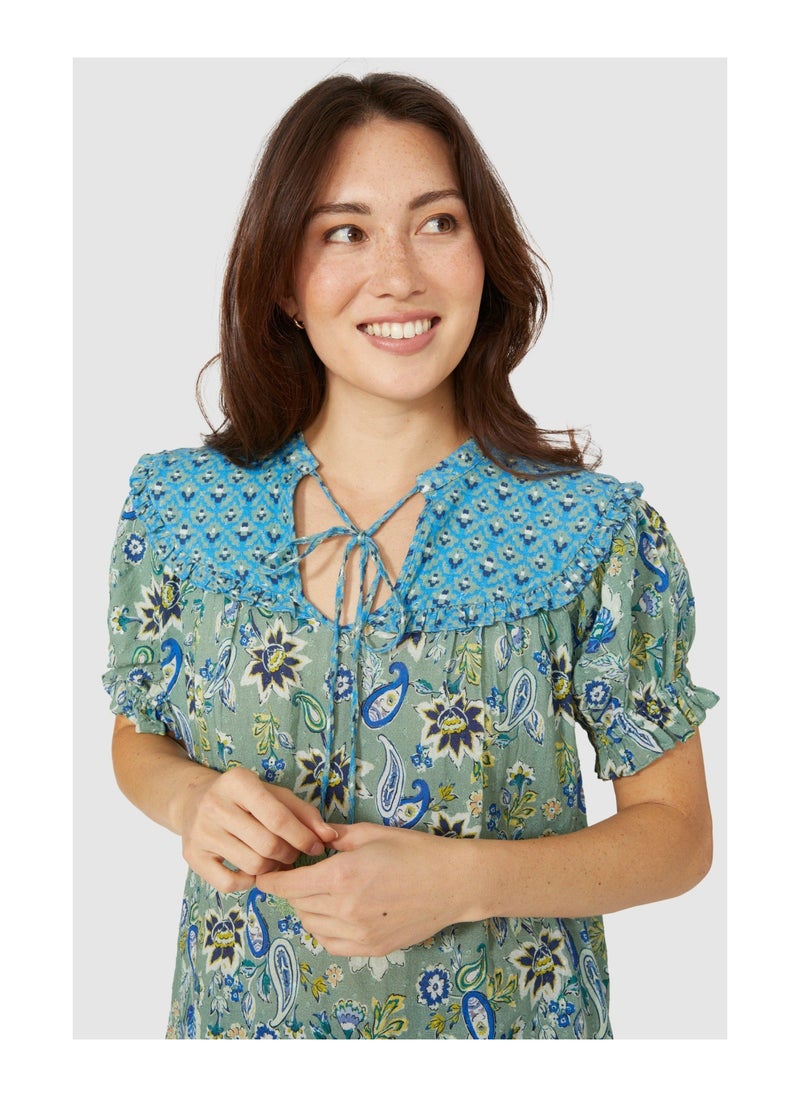 mantaray - Frill Yoke Floral Paisley Print Tunic - Image 1