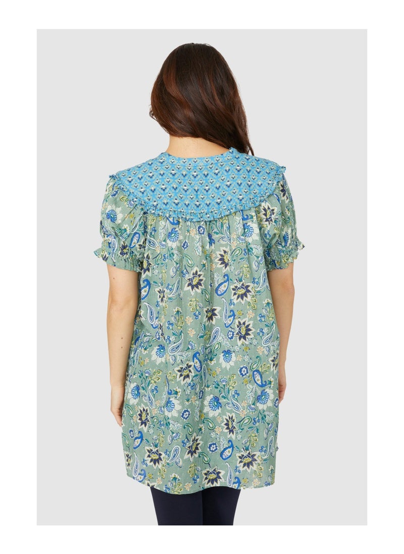 mantaray - Frill Yoke Floral Paisley Print Tunic - Image 1