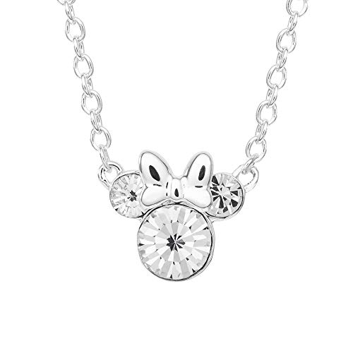 Disney Minnie Mouse Birthstone Jewelry, April Birth Month Pendant Necklace, Silver Plated, Clear Crystal - Image 1