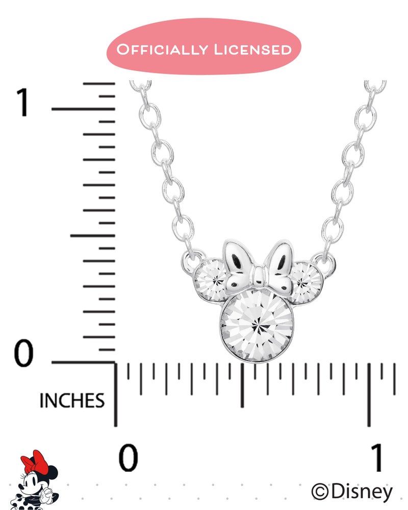Disney Minnie Mouse Birthstone Jewelry, April Birth Month Pendant Necklace, Silver Plated, Clear Crystal - Image 4