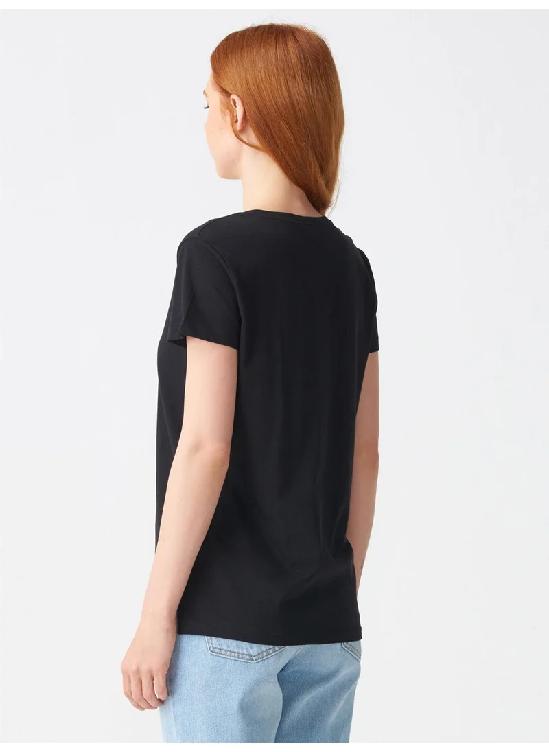 Dilvin 3470 V Neck Basic T-Shirt-Black