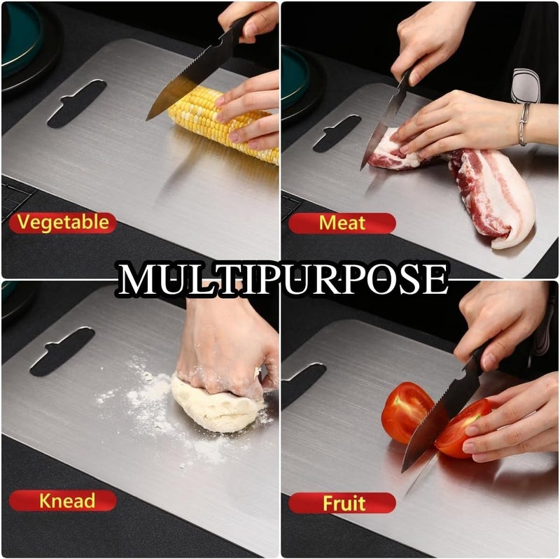 VICHAXAN Stainless Steel Chopping Board Cutting Board with Round Edge Kitchen Counter Top Kneading Board for Cutting and Chopping - Image 3