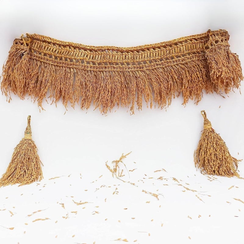 suvasane Pooja Room Toran with Natural Golden Paddy – 3.5 Feet Long Door Decoration & 2 Paddy Hangings (Pack of 1) | Gift Item for Diwali | - Image 1
