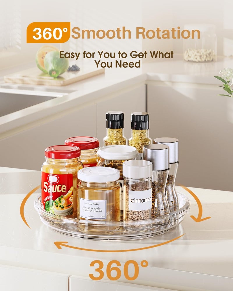 LAMU 2 Pack Lazy Susan Organizer 9.25 inch Lazy Susan Turntable for Cabinet, Rotating Spice Organization for Cabinet, Kitchen, Table Top, Countertop, Pantry Fridge Organizers and Storage, Clear - Image 4