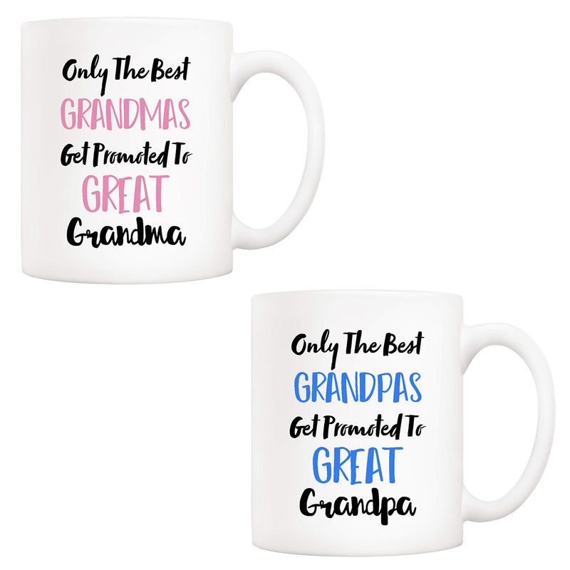 5Aup Mothers Day and Fathers Day for Grandparents Only The Best GrandpasGrandmas Get Promoted To Great GrandpaGrandma Coffee Mugs Set Gifts From Grandson Granddaughter Grandkids 11 Oz