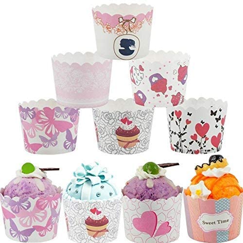 SCHUBERT 50 Pcs Mini Colorful Print Designs Paper Cake Cup Liners Baking Cup Muffin Kitchen Cupcake Cases (Random Color) - Image 1