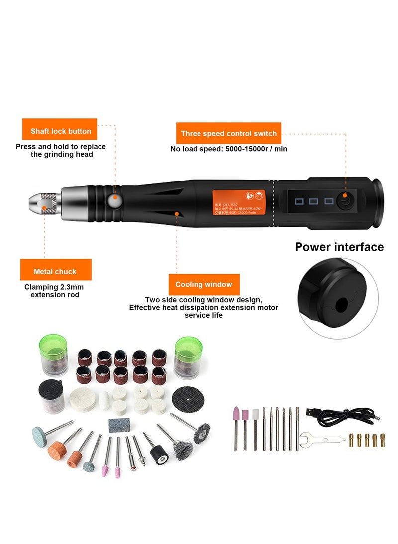 كاست ويف مجموعة أدوات النقش الكهربائية، قلم النقش الدقيق، أداة دوارة لاسلكية، مطحنة تلميع قابلة للشحن عبر USB - Image 5