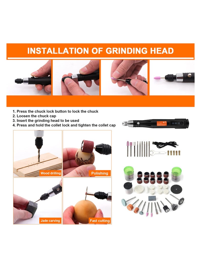 كاست ويف مجموعة أدوات النقش الكهربائية، قلم النقش الدقيق، أداة دوارة لاسلكية، مطحنة تلميع قابلة للشحن عبر USB - Image 3