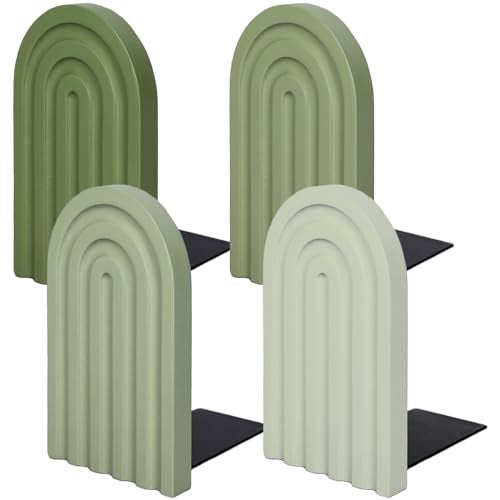 Whaline 4 Pcs Boho Wooden Arch Bookends Sage Green Rainbow NonSkid Book Stoppers Study Decorative Bookend for Heavy Books Back to School Home Office Library Table Living Room Nursery 4 Colors - Image 1