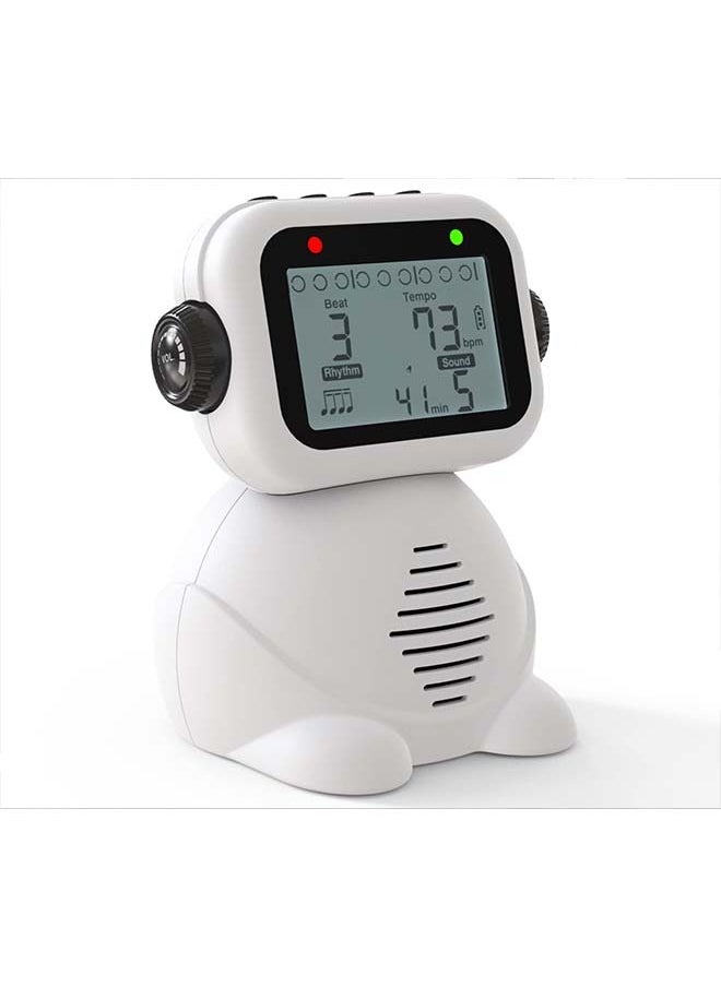 Metronome, Digital Voice Metronome with Timer, Rechargeable Electronic Metronome with 8 Options of Tones, Robot Design with Volume Adjustment for Piano, Guitar, Drum