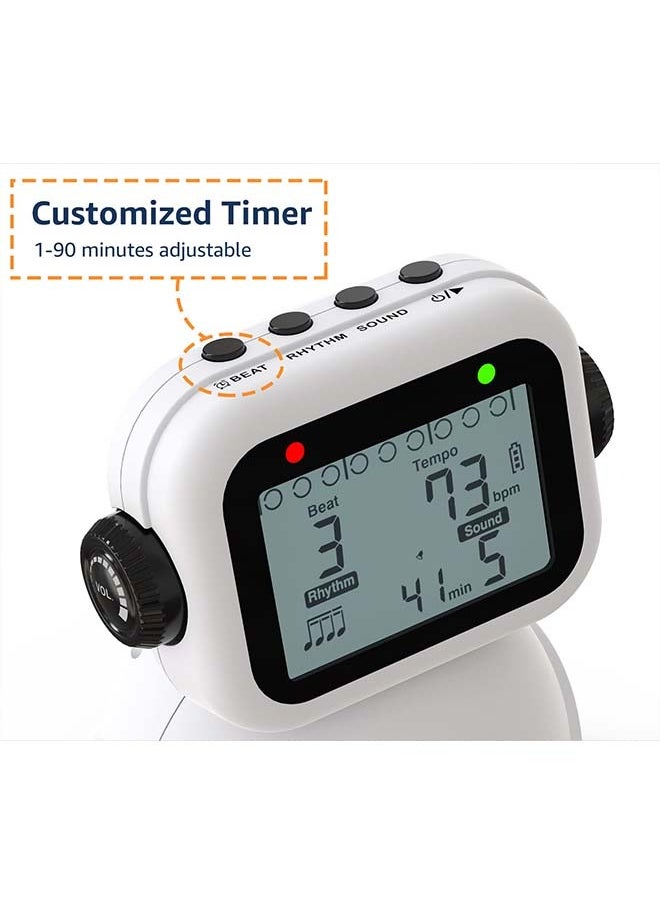 Metronome, Digital Voice Metronome with Timer, Rechargeable Electronic Metronome with 8 Options of Tones, Robot Design with Volume Adjustment for Piano, Guitar, Drum