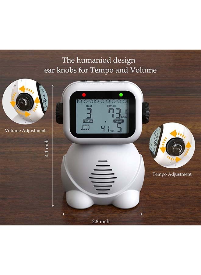 Metronome, Digital Voice Metronome with Timer, Rechargeable Electronic Metronome with 8 Options of Tones, Robot Design with Volume Adjustment for Piano, Guitar, Drum