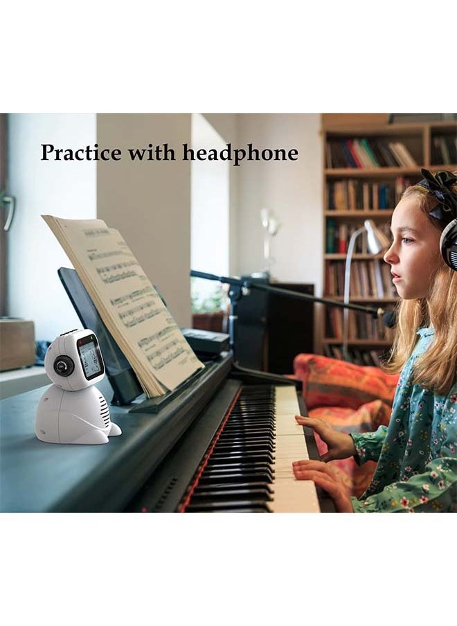 Metronome, Digital Voice Metronome with Timer, Rechargeable Electronic Metronome with 8 Options of Tones, Robot Design with Volume Adjustment for Piano, Guitar, Drum