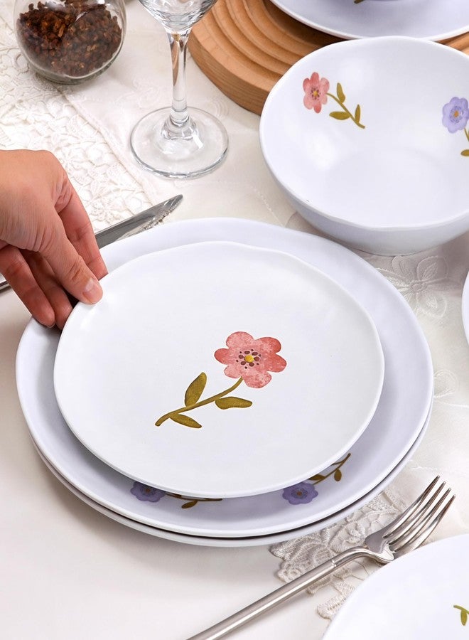 Lechoo White Salad Plates 8.5 inch Flower Lightweight Dessert Dishes Set of 4 Outdoor Melamine Round Plates Unbreakable Snack Cake Tableware for Party Wedding Picnic Camping RV - Image 5