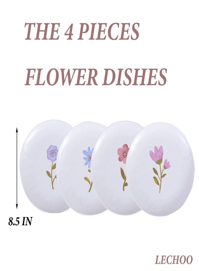 Lechoo White Salad Plates 8.5 inch Flower Lightweight Dessert Dishes Set of 4 Outdoor Melamine Round Plates Unbreakable Snack Cake Tableware for Party Wedding Picnic Camping RV - Image 2