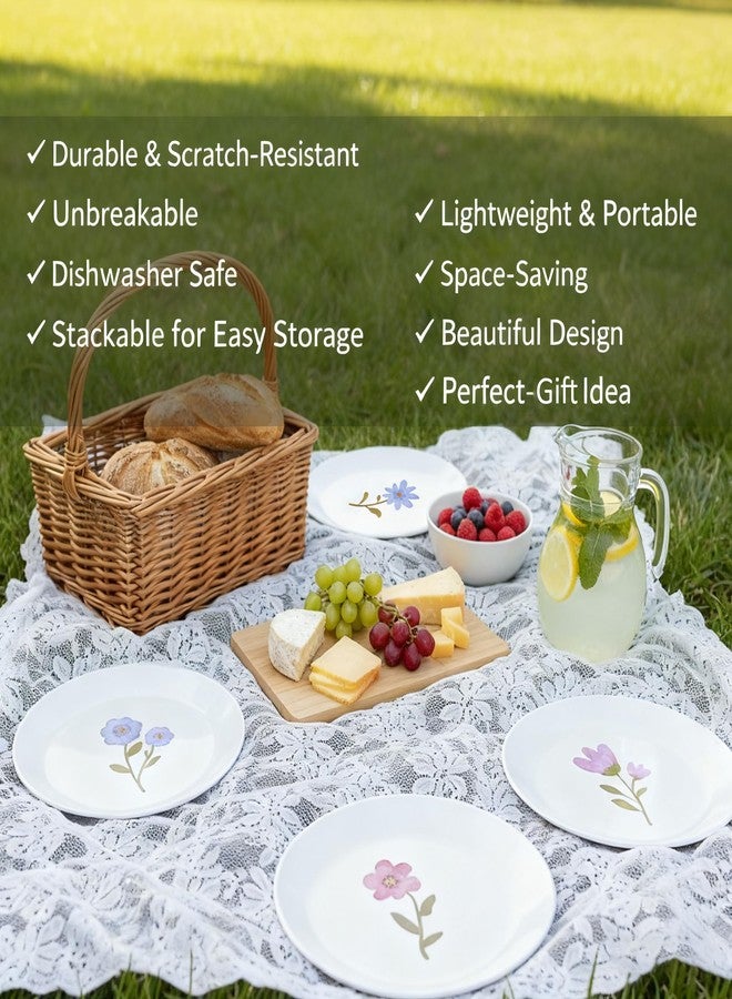 Lechoo White Salad Plates 8.5 inch Flower Lightweight Dessert Dishes Set of 4 Outdoor Melamine Round Plates Unbreakable Snack Cake Tableware for Party Wedding Picnic Camping RV - Image 3