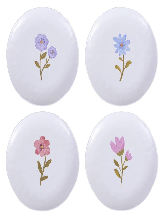 Lechoo White Salad Plates 8.5 inch Flower Lightweight Dessert Dishes Set of 4 Outdoor Melamine Round Plates Unbreakable Snack Cake Tableware for Party Wedding Picnic Camping RV - Image 1