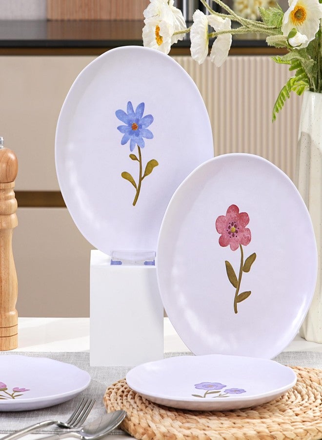 Lechoo White Salad Plates 8.5 inch Flower Lightweight Dessert Dishes Set of 4 Outdoor Melamine Round Plates Unbreakable Snack Cake Tableware for Party Wedding Picnic Camping RV - Image 4