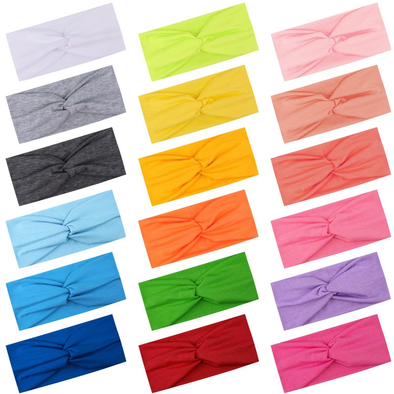 FEQO 18 Pieces Twist Headbands for Women  NonSlip Fabric Twisted Turban Stretchy Elastic Hair Bands for Workout Sport Yoga and Colorful Hair Wraps