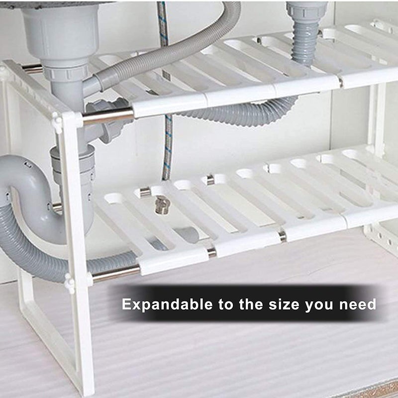 LUVITT Adjustable Under Sink Storage Shelf Kitchen Storage & Organisation Storage Shelves Expandable Cupboard Shelf Organizer Cabinet Unit Kitchen Shelves White Premium PVC Storage Solutions - Image 2