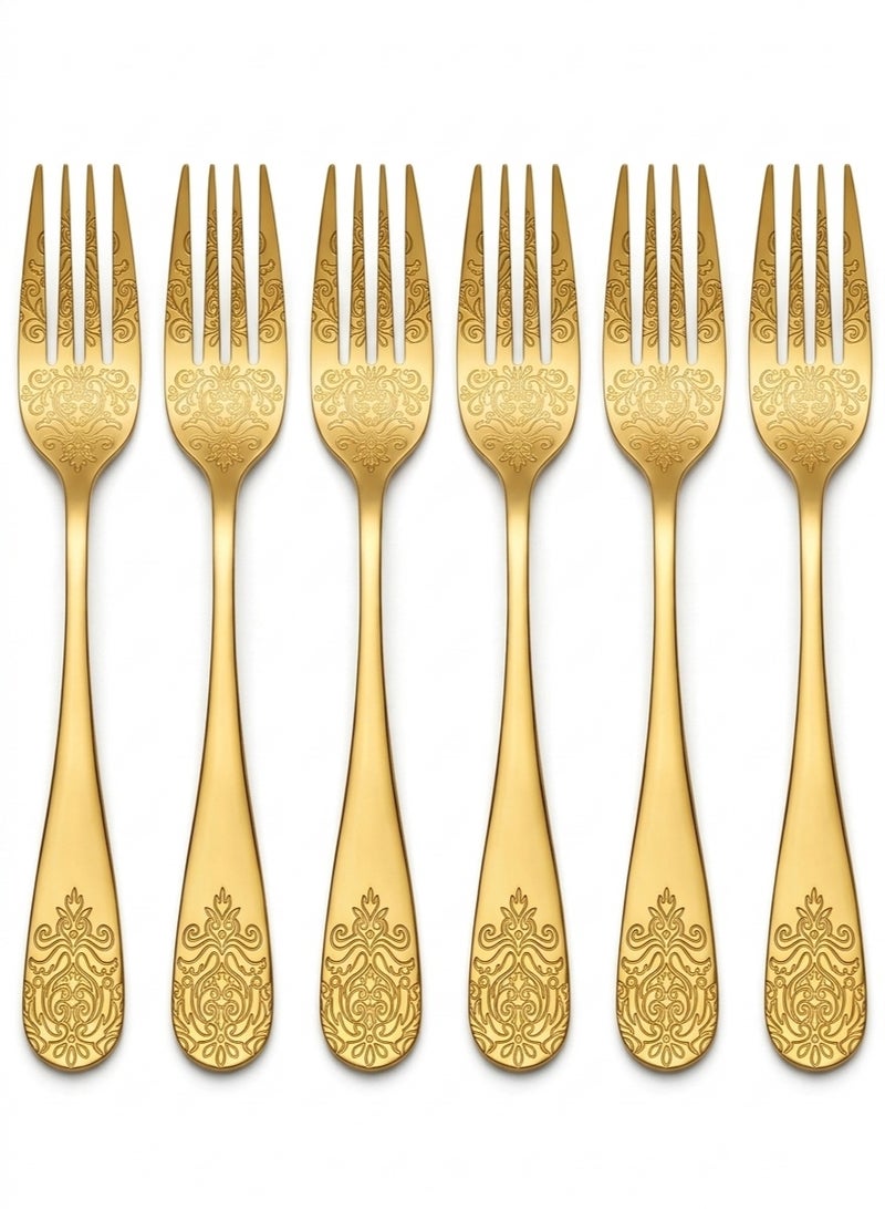 Gold-plated cutlery sets with distinctive designs, a gold-plated cutlery set with an antique floral pattern for 6 people, stainless steel cutlery for home and kitchen. - Image 3