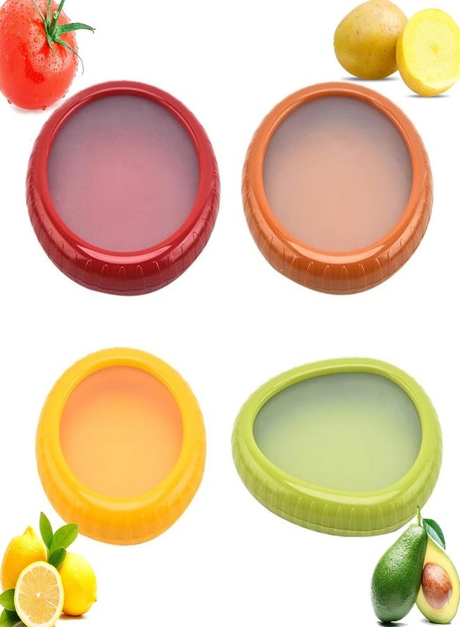 GRITOSE 4 PCS Silicone Fruit and Vegetable Containers for Fridge, Reusable Fruit Storage Box, Silicone Food Storage Containers Set - (Green, Red, Yellow, Brown), Airtight Storage Box with Lid - Image 1