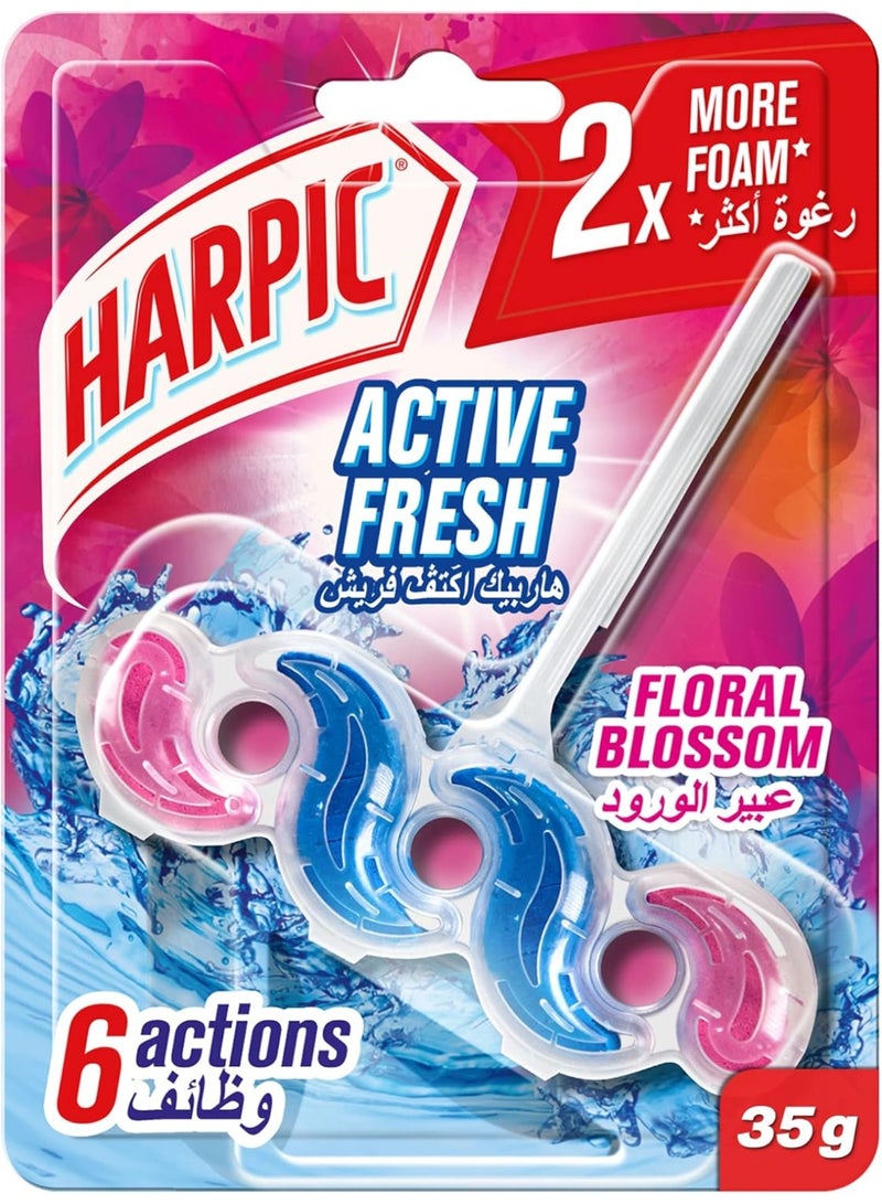 Harpic Active Fresh Toilet Cleaner Rim Block Floral Blossom Scent 6 Actions in 1 Long-Lasting and Easy to Use 35g - Image 1