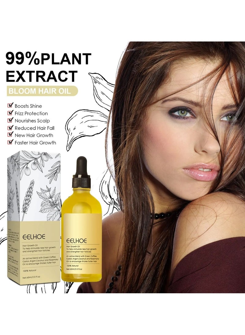 EELHOE زيت نمو الشعر 2 قطعة 100% طبيعي زيت إكليل الجبل مع زيت القهوة الخضراء وزيت الخروع وزيت الأركان وجوز الهند لتشجيع شعر أكثر كثافة وامتلاء زيت إكليل الجبل العطري للشعر الجاف والتالف وعلاج فروة الرأس سيروم - Image 4