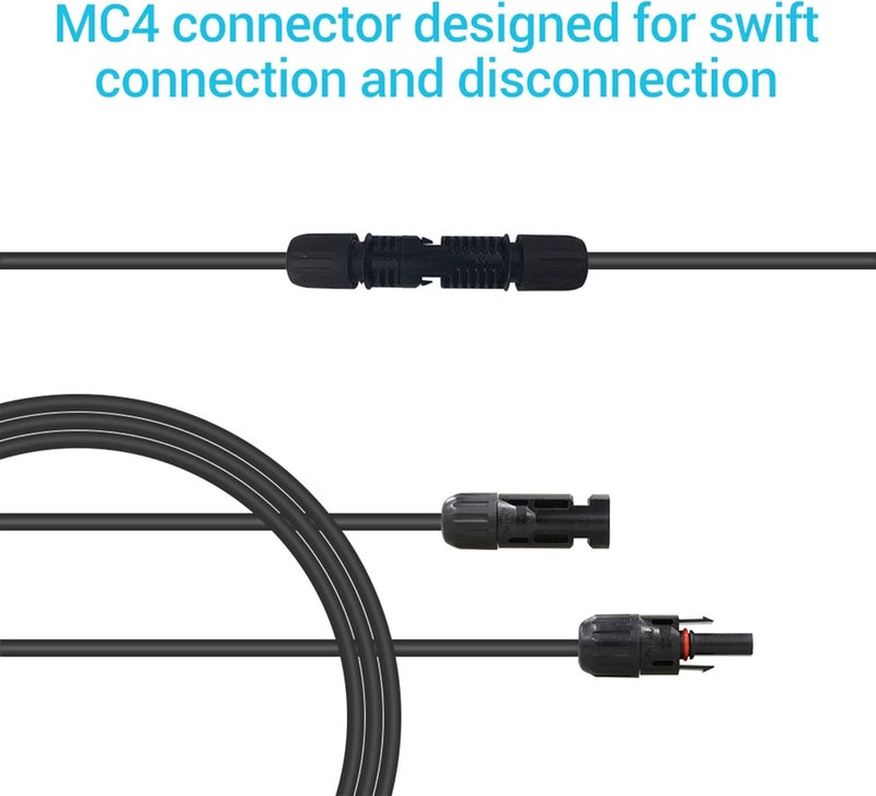 Renogy Solar Panel Extension Cable with Female and Male Connector Waterproof Wire Adaptor, 1.5Ft 12AWG, 1 Piece, Black - Image 4