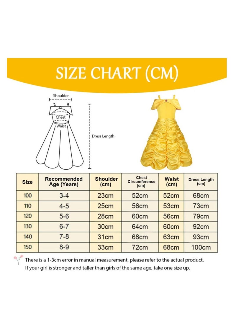 XiuWoo Princess Belle Fancy Dress Up Party Costumes Dresses, Costume Dress, with Crown Wand Gloves Necklace Ring and Earrings, Suitable for Cosplay, Girls ( Yellow)  - Image 4