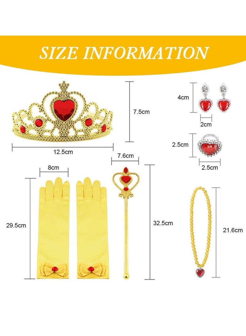 XiuWoo Princess Belle Fancy Dress Up Party Costumes Dresses, Costume Dress, with Crown Wand Gloves Necklace Ring and Earrings, Suitable for Cosplay, Girls ( Yellow)  - Image 5
