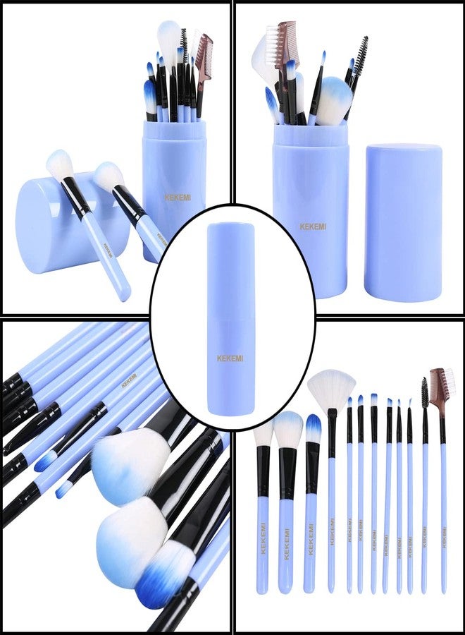 KEKEMI Professional Makeup Cosmetic Foundation Brush Set (Light Blue) - Pack of 12 - Image 2