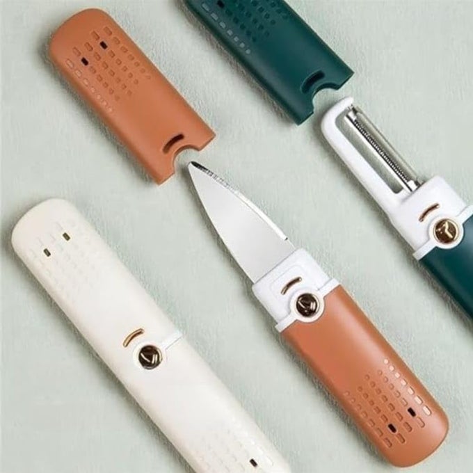 2 IN 1 KNIFE AND PEELER DUAL FUNCTION PEELER AND KNIFE SET KITCHEN UTILITY MULTICOLOUR PACK OF 1