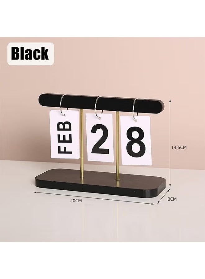 HPRT Wooden Perpetual Calendar, Flip Desk Calendar with Metal Stand, Reusable Manual Date Display and Black Desk Decor for Home, Office, Coffee Table and Bookshelf (20 × 15.6 × 8 cm) - Image 2