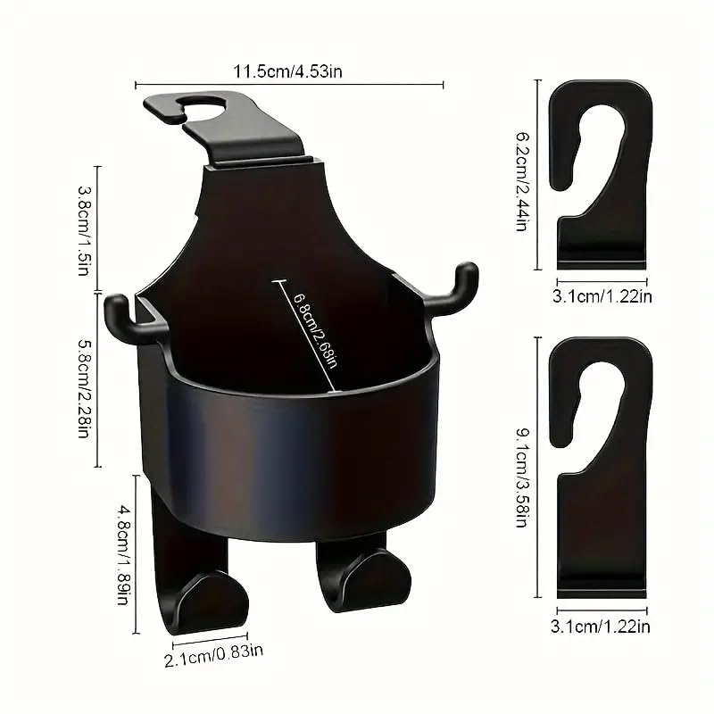 iDream Multifunctional Car Seat Headrest Hook with Cup Holder - 3-in-1 Organizer for Bags, Drinks, Phones, Keys, Umbrellas - Space-Saving, Universal Fit (Black, Pack of 2) - Image 4