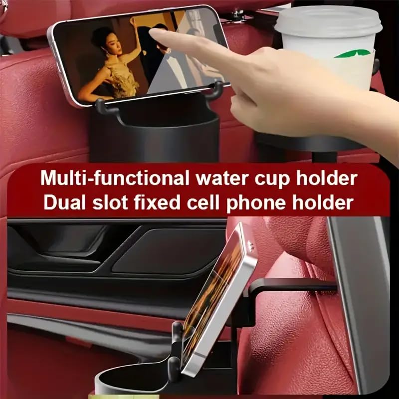 iDream Multifunctional Car Seat Headrest Hook with Cup Holder - 3-in-1 Organizer for Bags, Drinks, Phones, Keys, Umbrellas - Space-Saving, Universal Fit (Black, Pack of 2) - Image 5