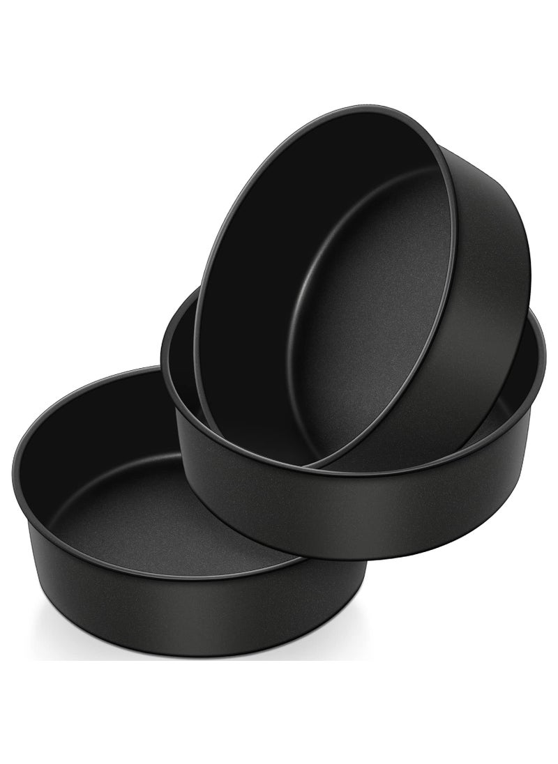 P&P CHEF PP CHEF Cake Pan Set Nonstick Round Baking Layer Cake Pans Tins for Birthday Wedding 3Inch Deep Side  Onepiece Design Stainless Steel Core  Easy Clean Black 8 Inch 3Pcs 