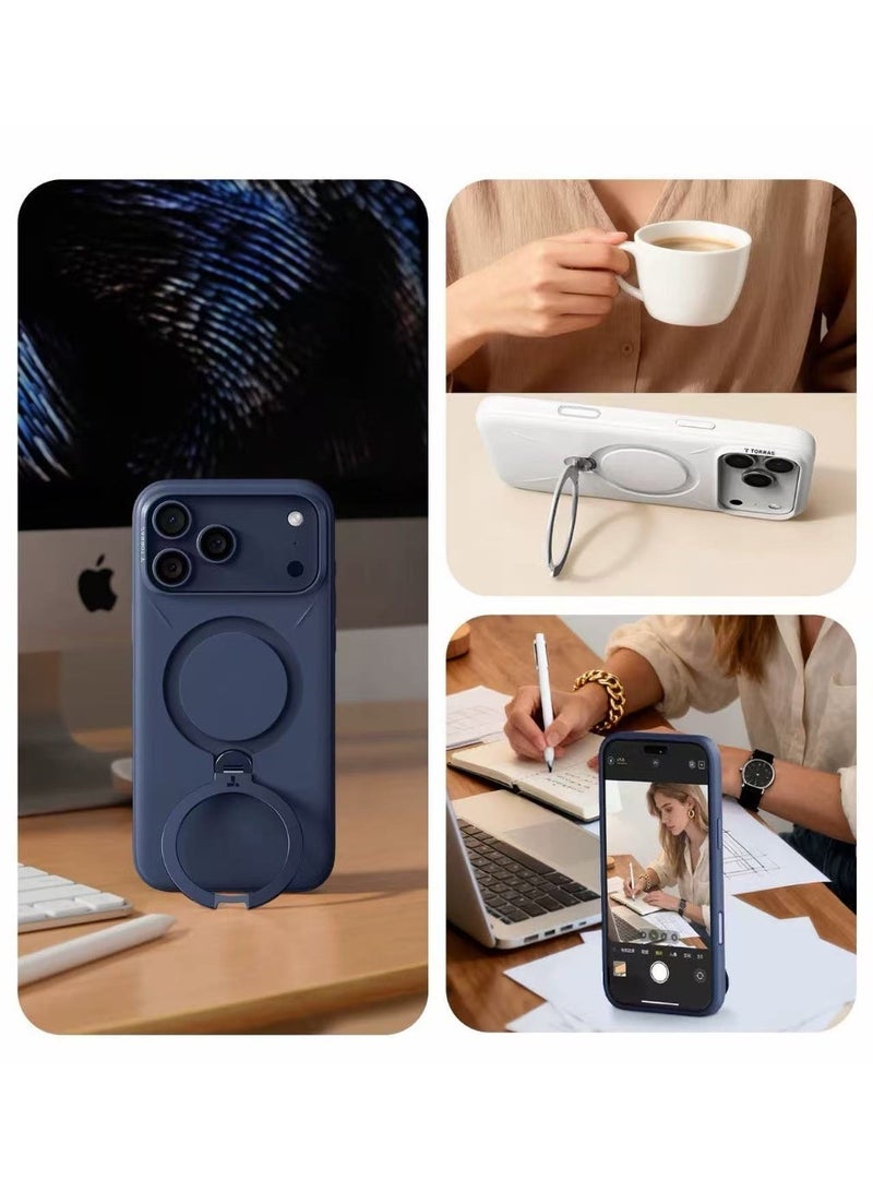 O3 Mag-Stand Designed for iPhone 17pro Max Case with 360° Spin Stand, [Compatible with MagSafe][Super Skin Feeling] Translucent Matte Magnetic Slim Phone Case 6.3inch, Matte Black，Strongest Magnetic Phone Grip, 360° Adjustable Magsafe Stand Compatible with iPhone , Military Drop Tested & Scratch Proof for Hands-Free Use in Car, Office, Home - Image 1