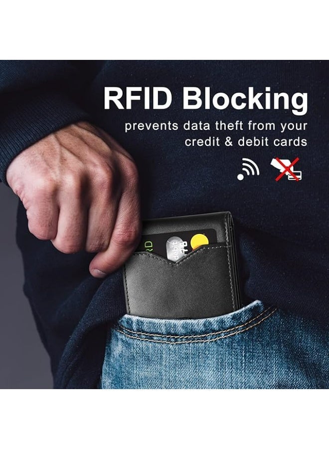 GSOIAX محفظة رجالية رفيعة، حامل بطاقات ائتمان جلدية بتصميم بسيط ورقيق مع حماية من إشارات RFID للعمل والسفر - Image 3