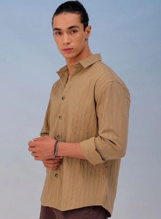 ذا انديان كراج كو Men Relaxed Fit Solid Full Sleeves Cutaway Collar Resort Wear Shirt