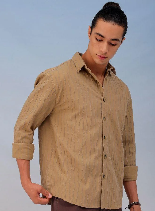 ذا انديان كراج كو Men Relaxed Fit Solid Full Sleeves Cutaway Collar Resort Wear Shirt
