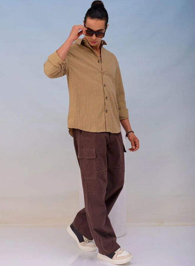 ذا انديان كراج كو Men Relaxed Fit Solid Full Sleeves Cutaway Collar Resort Wear Shirt