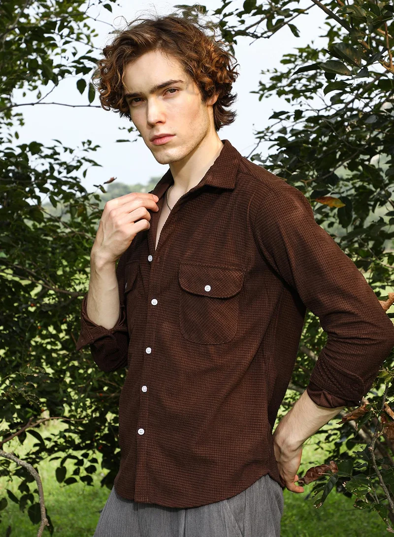 كامبوس سوترا Men's Chocolate Brown Tactile Utility Shirt
