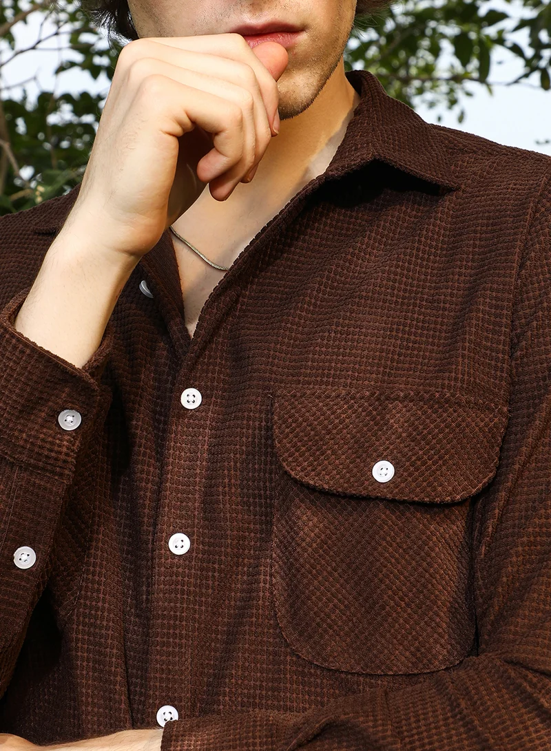 كامبوس سوترا Men's Chocolate Brown Tactile Utility Shirt