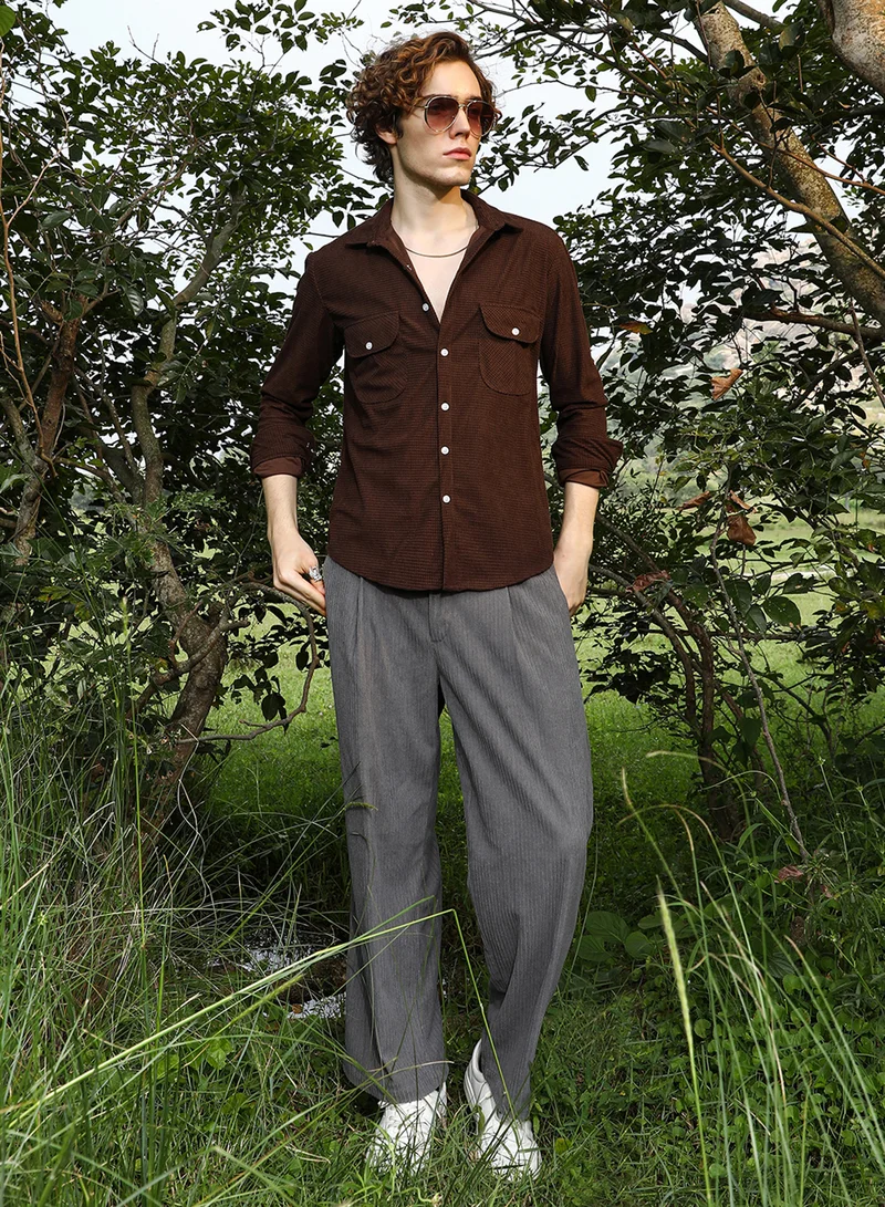 كامبوس سوترا Men's Chocolate Brown Tactile Utility Shirt