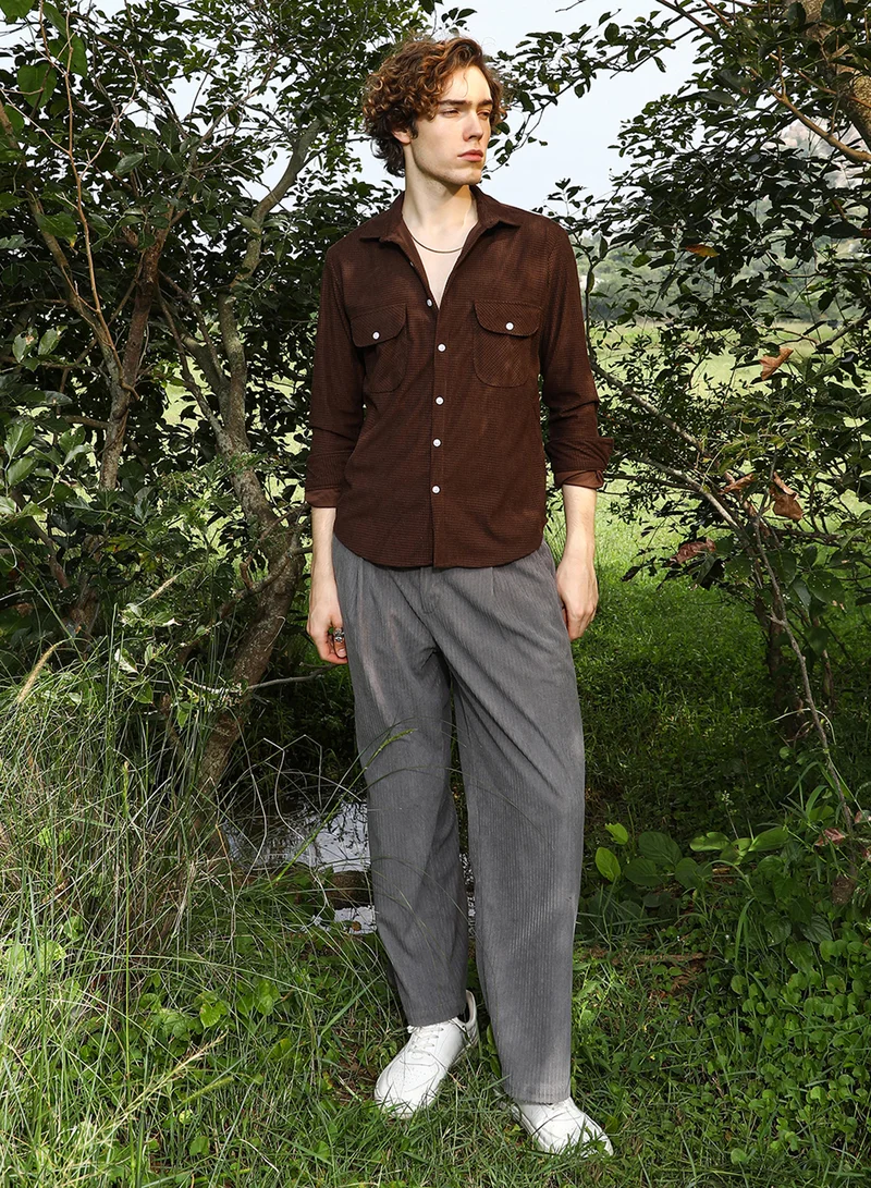 كامبوس سوترا Men's Chocolate Brown Tactile Utility Shirt