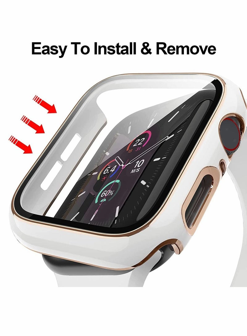 Excefore Cases Compatible with Apple Watch Series 7 41mm, 2Pcs with Tempered Glass Screen Protector Electroplated Rose Gold Edge Slim Case Cover for Women Men(Black/White) - Image 5