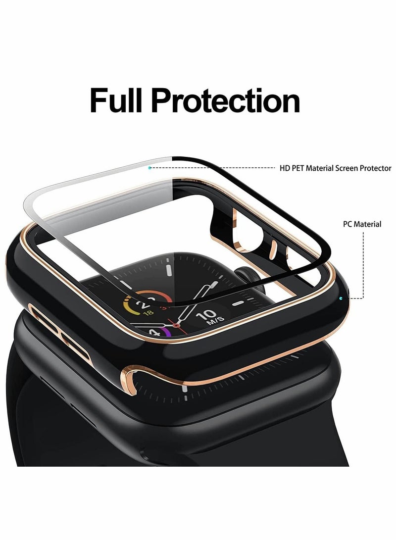 Excefore Cases Compatible with Apple Watch Series 7 41mm, 2Pcs with Tempered Glass Screen Protector Electroplated Rose Gold Edge Slim Case Cover for Women Men(Black/White) - Image 3