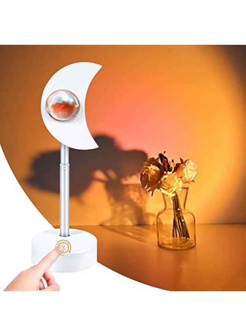 SYOSI Sunset Lamp Projection, Dimmable 180 °Rotation Warm Romantic Stars Moon Night Light for Living Room Bedroom Background Decoration, for Photo Video Vlog Live Streaming(White, Moon) - Image 1