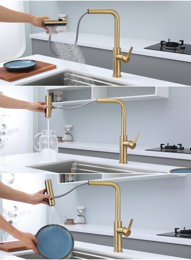 NANAO Kitchen Faucet, 304 Stainless Steel Pull Down Faucet for Kitchen Sink, PVD Gold - Image 4